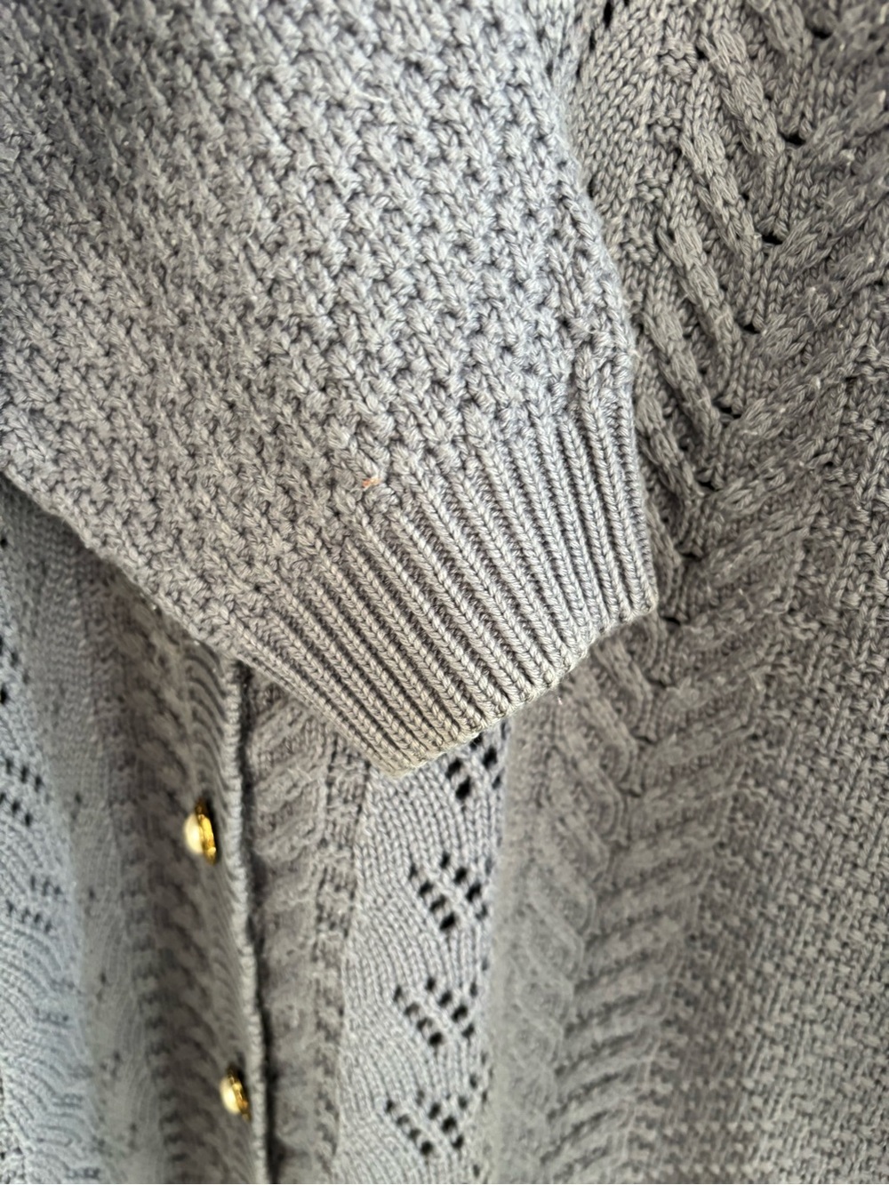 Vintage Pearl-Button Pointelle Knit Cardigan - slate blue - Picture 4 of 6
